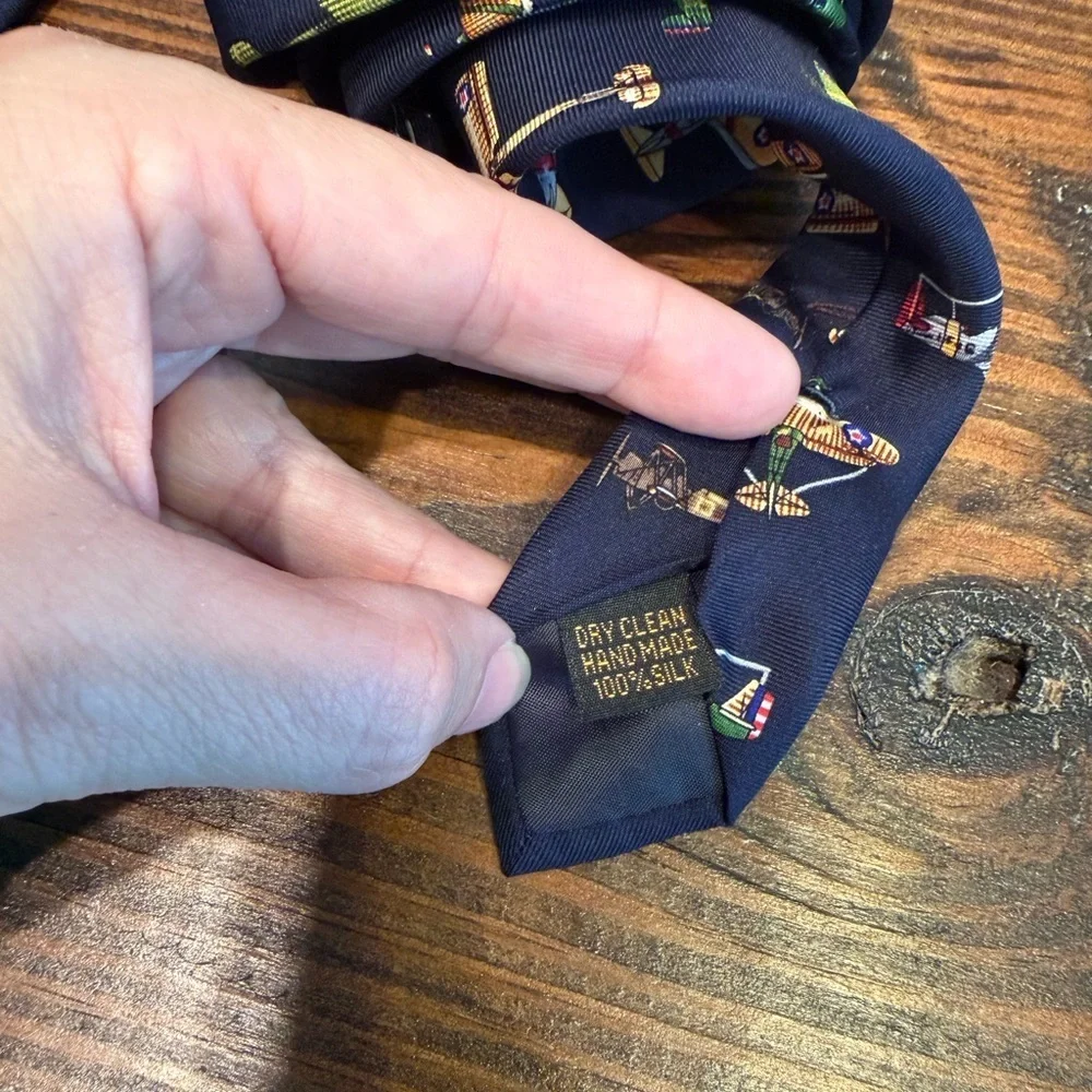 Vintage Alynn 100% Silk Tie U.S. Warplanes Navy Blue Air Force Military Print